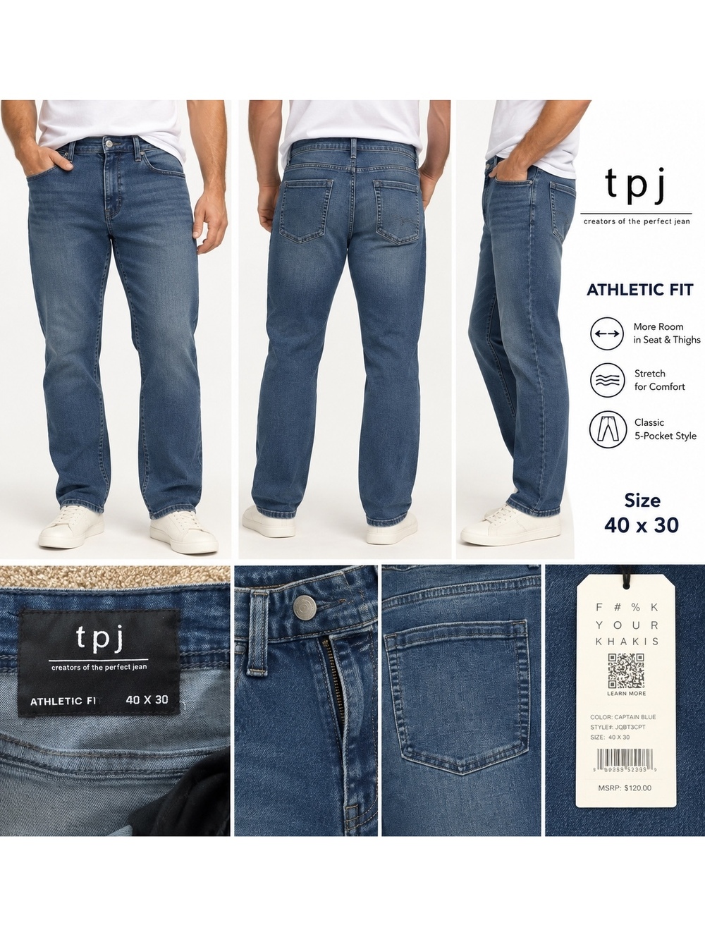 TPJ The Perfect Jean Men’s 40x30 Athletic Fit Stretch Jeans Blue NWT